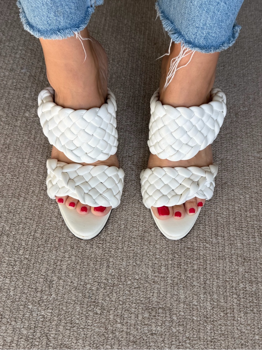 White Bottega Veneta Slide Sandals